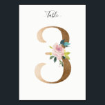 Bordsnummer med 3 Blommigtar (gyllene)<br><div class="desc">Glytt nummer med bordsnummer för mjuk pastellproduktion av blommigt. Anpassa teckensnittet stil,  storlek och färg.</div>