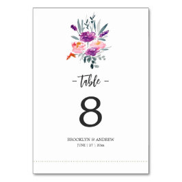 Bordsnummer med vattenfärg Bröllop med blommor