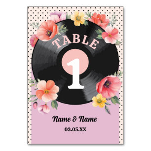 Bordsnummer Music Record Bröllop Blommigt 1950-tal