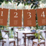 Bordsnummer Namn Terracotta Card för sätesdiagram<br><div class="desc">Bordsnummer Namn Terracotta Card för sittande sjökort. Redigera numret för varje bord och lägg till i kundvagnen separat. Minimalistiskt stil. Samma utformning finns på båda sidor, använda för en hängande visning så att gästerna kan hitta sitt säte eller sin visning på varje bord. Anpassa enkelt bordsnumret och din gäst namn....</div>