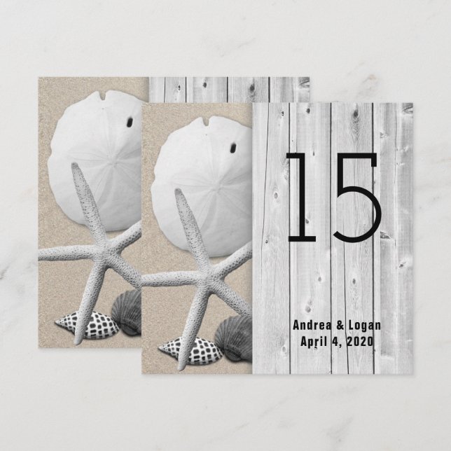 Bordsnummer på fyrkantsblanketter för Beach-bröllo (Fram/baksida)