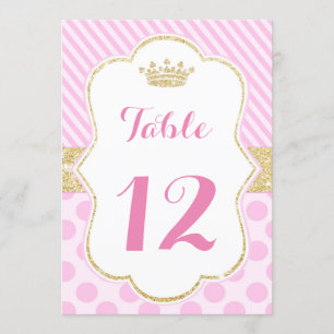 Bordsnummer prinsessa rosa guld glitter krona