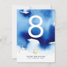 BORDSNUMMER Pub Mitzvah guld stjärnorna blå vatten