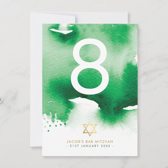 BORDSNUMMER Pub Mitzvah stjärna grönt vattenfärg (Framsida)