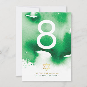 BORDSNUMMER Pub Mitzvah stjärna grönt vattenfärg