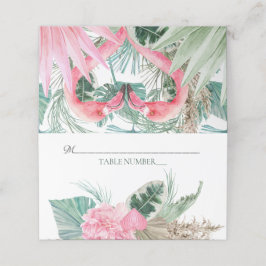 Bordsnummer Rosa Flamingo Tropical Flowers Placeringskort