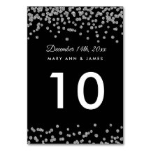 Bordsnummer Silver Faux Glitter confetti Black