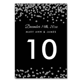 Bordsnummer Silver Faux Glitter confetti Black