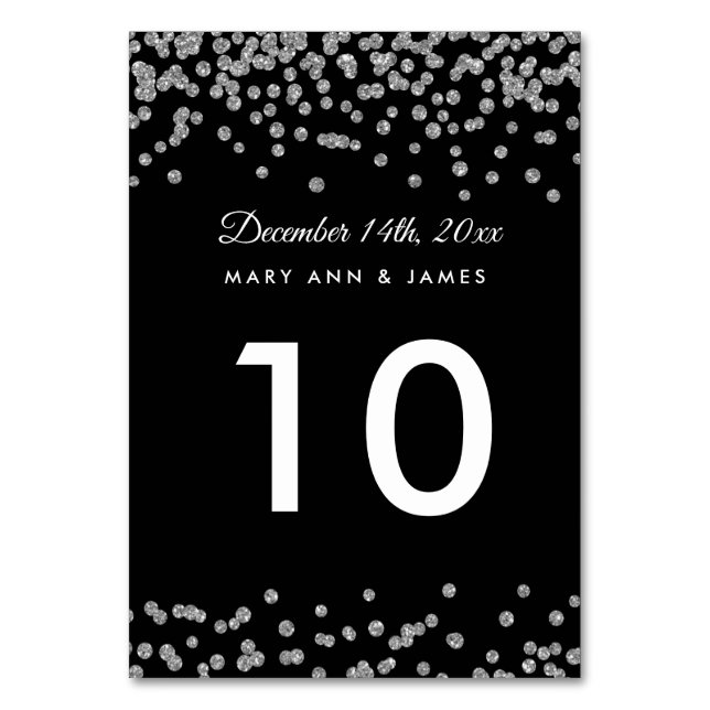 Bordsnummer Silver Faux Glitter confetti Black (Framsidan)