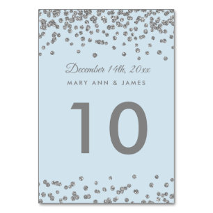 Bordsnummer Silver Faux Glitter confetti Ice Blue