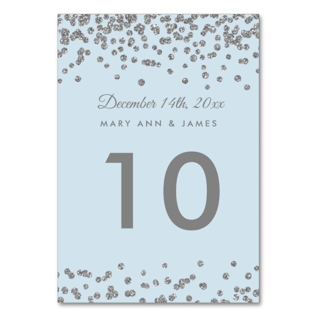 Bordsnummer Silver Faux Glitter confetti Ice Blue (Framsidan)