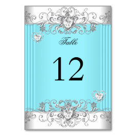 Bordsnummer Teal Blue Bröllop Silver Diamond 2