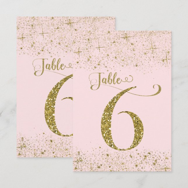 Bordsnummer vid  Rosa Guld Glitter nummer 6 (Fram/baksida)