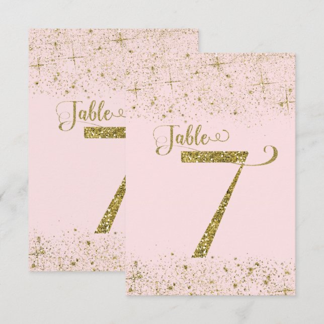 Bordsnummer vid  Rosa Guld Glitter nummer 7 (Fram/baksida)