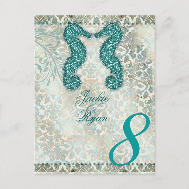 Bordsnummer vykort Beach Wedding Seahorse (Framsida)