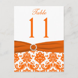 BORDSNUMMER-vykort för tryckt RIBBON Orange Damask Vykort