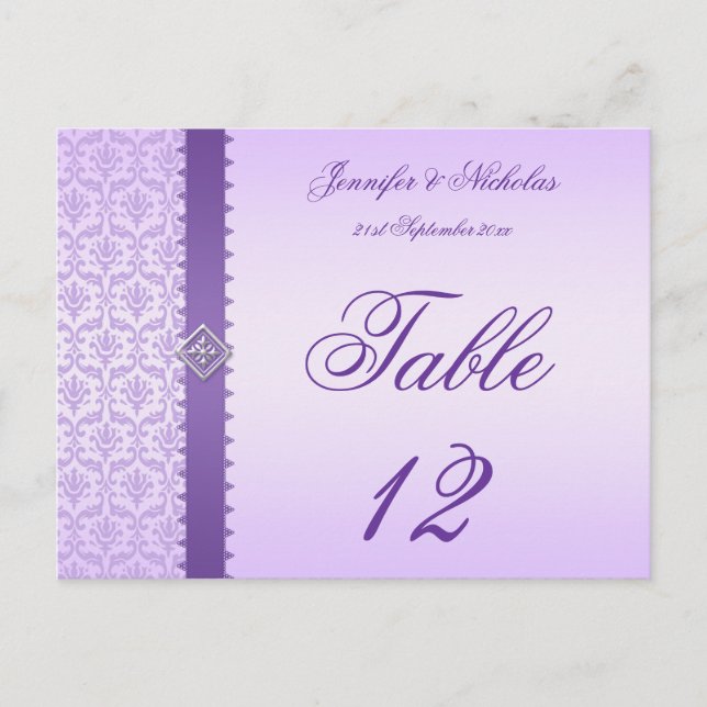 Bordsnummer vykort Lilac Damask & Ribbon (Framsida)