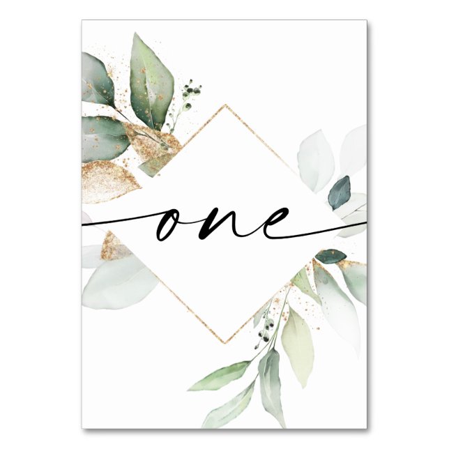 Bordsnumren  1 i vattenfärgen Grey och Guld Bordsnummer (Framsidan)