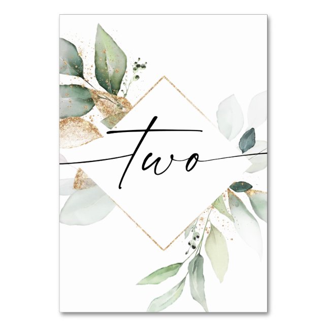 Bordsnumren  2 i vattenfärgen Grey och Guld 2 Bordsnummer (Framsidan)