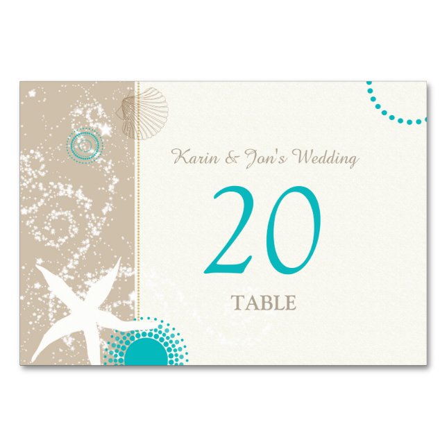 Bordsnumren Aqua Ivory Taupe Beach Wedding Bordsnummer (Framsidan)