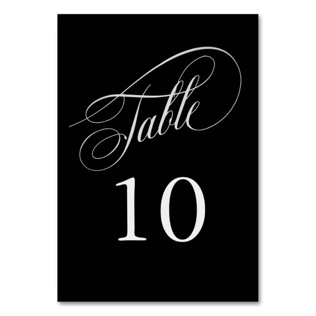 Bordsnumren Black and Silver Elegant Calligraphy Bordsnummer (Framsidan)