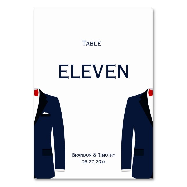 Bordsnumren Blue and White Gay Bröllop Bordsnummer (Framsidan)