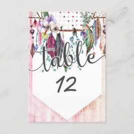 Bordsnumren Boho Dreamcatcher & Feathers Bröllop Inbjudningar