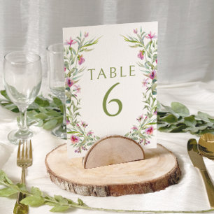 Bordsnumren Boho Lila blommor Greenery Bröllop Bordsnummer