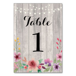 Bordsnumren Bröllop Blommigt Rustic Wood Cards Bordsnummer