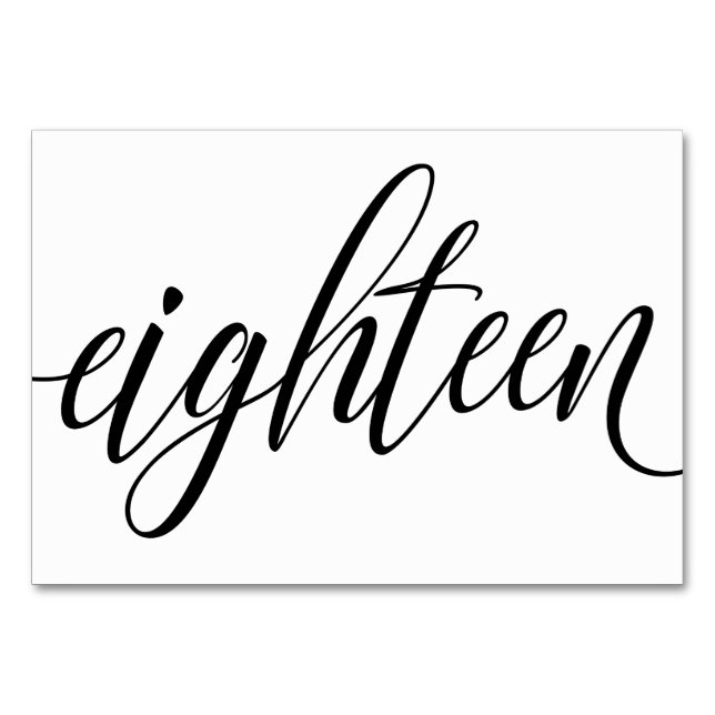 Bordsnumren bröllop - Luxettypografi - Svart 18 Bordsnummer (Framsidan)