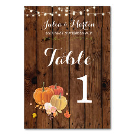 Bordsnumren Bröllop Pumpkin Rustic Wood Card Bordsnummer