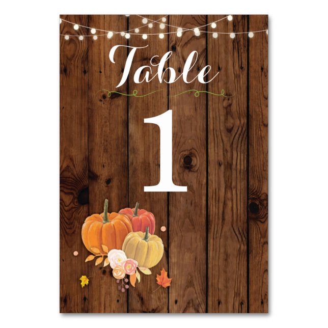 Bordsnumren Bröllop Pumpkin Rustic Wood Card Bordsnummer (Framsidan)
