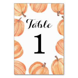Bordsnumren Bröllop Pumpkin Watercolor Card Bordsnummer