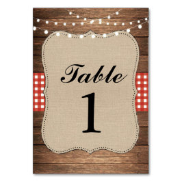 Bordsnumren Bröllop Red Rustic Burlap-kort Bordsnummer