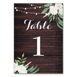Bordsnumren Bröllop Wood Rustic White Flowers Bordsnummer