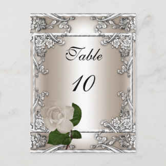 Bordsnumren Card Bröllop Silver Cream Ro Vykort