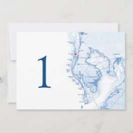 Bordsnumren Clearwater Beach FL Karta Blue Bröllop Inbjudningar