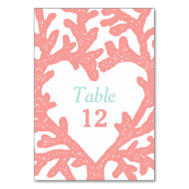 Bordsnumren Coral Heart Aqua Beach Wedding Bordsnummer