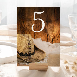 Bordsnumren Cowboy Hat och Barn Wood Bröllop Bordsnummer