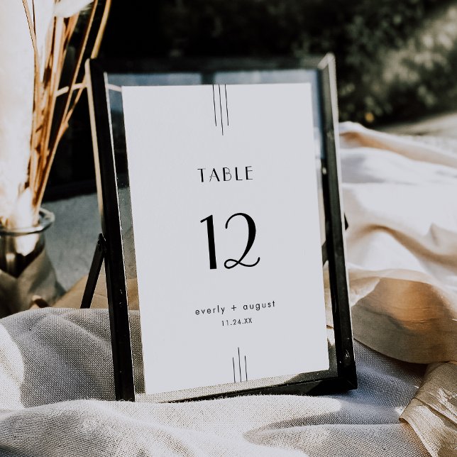 Bordsnumren EVERT Art Deco White Black Bröllop Inbjudningar (EVERLY Art Deco White Black Wedding Table Numbers)
