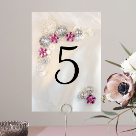Bordsnumren Faux Pearl och Rosa Diamond Buttons Bordsnummer