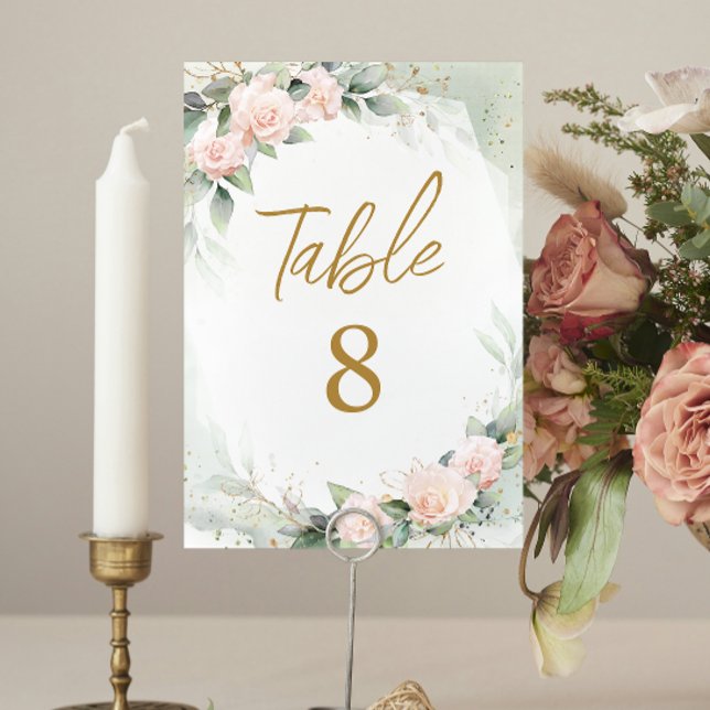 Bordsnumren Feminine Soft Rosa Flowers Communion Bordsnummer (Skapare uppladdad)