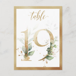 Bordsnumren Grey Foliage Guld, Bord 19-kort Vykort