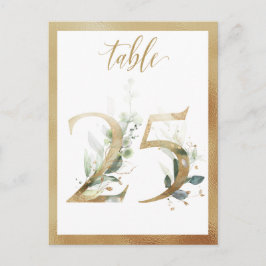 Bordsnumren Grey Foliage Guld, Bord 25-kort Vykort