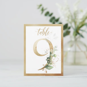 Bordsnumren Grey Foliage Guld, Bord 9-kort Vykort