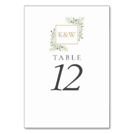 Bordsnumren Guld Monogram Greenery Bröllop Bordsnummer