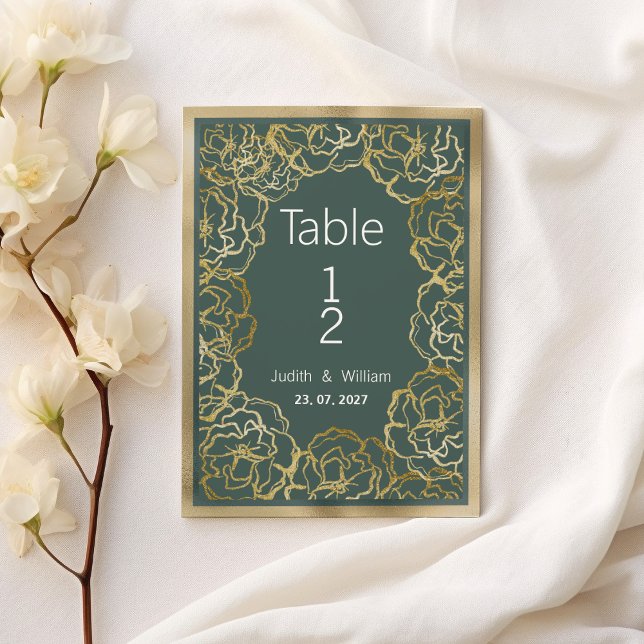 Bordsnumren i Romantisk damm i grönt guld ro flora Inbjudningar (Romantic dusty green gold rose flora Table Numbers)