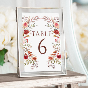Bordsnumren i Rustic Burgundy Fall Blommigt Bröllo Bordsnummer