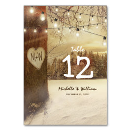 Bordsnumren i Rustic Winter Träd Ljus Bröllop Bordsnummer