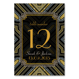 Bordsnumren-kort för Art Deco Guld Black Bröllop Bordsnummer